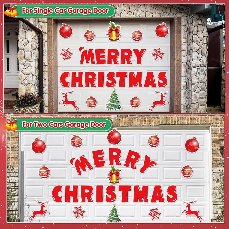 JAYEE Merry Christmas Garage Door Magnets Decoration, 27 Pcs Christmas Decor Garage Door Magnetic Banner with Ornament, Refrigerator Magnets Car Decal Stickers for Xmas Holiday DIY Decor, 8" H Large - Image 2